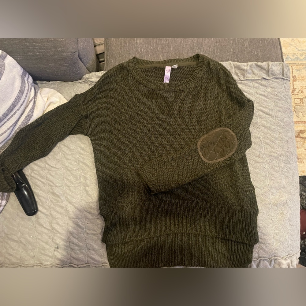 Green knit sweater with elbow patches - Size Small